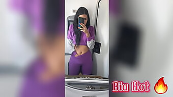 Bia, The Sultry Brunette, Satisfies Her Desires In A Public Bus Restroom