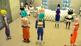 Dragon Ball Z Hentai: Maid Goku, Gohan, Vegeta Och Clirin Återställer Sina Vackra Fruar Och Straffar Dem För Otrohet