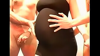 Cumming On A Pregnant Woman In A Black Dress In A German Gangbang