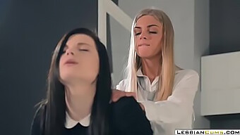 Beautiful Lesbian With Long Legs Uses Strapon And Dildo For Rough Sex